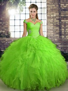 Floor Length Lace Up Quinceanera Gown for Military Ball and Sweet 16 and Quinceanera with Beading and Ruffles