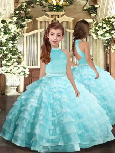 Fashionable Organza Sleeveless Floor Length Little Girl Pageant Gowns and Beading and Ruffled Layers