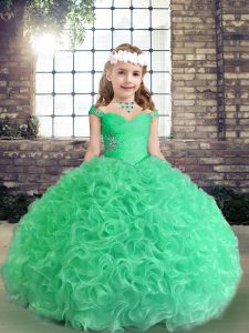Eye-catching Floor Length Apple Green Kids Pageant Dress Straps Sleeveless Lace Up