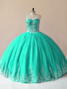 Turquoise Sweetheart Lace Up Embroidery Quinceanera Dresses Sleeveless