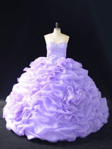 Perfect Lavender Sleeveless Beading and Pick Ups and Hand Made Flower Lace Up 15 Quinceanera Dress