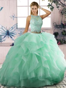Sexy Tulle Sleeveless Floor Length Quinceanera Dresses and Beading and Ruffles