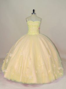 Beauteous Floor Length Lace Up Sweet 16 Quinceanera Dress Peach for Sweet 16 and Quinceanera with Beading and Hand Made Flower