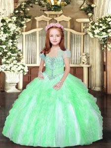Sleeveless Lace Up Floor Length Beading and Ruffles High School Pageant Dress