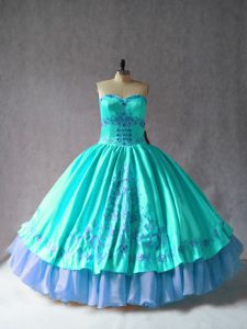 New Style Satin and Organza Sleeveless Floor Length 15 Quinceanera Dress and Embroidery
