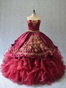 Elegant Burgundy Quinceanera Gown Strapless Sleeveless Brush Train Lace Up