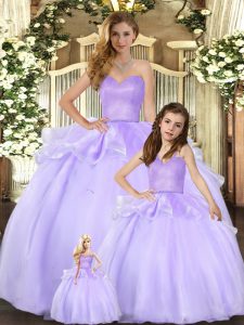 Beauteous Lavender Sweetheart Lace Up Beading 15 Quinceanera Dress Sleeveless
