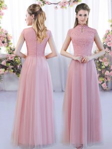 Best Selling Floor Length Zipper Damas Dress Pink for Wedding Party with Lace