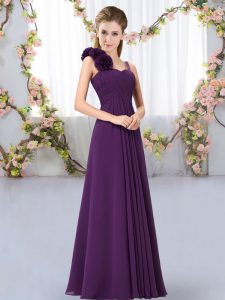 Dark Purple Empire Straps Sleeveless Chiffon Floor Length Lace Up Hand Made Flower Quinceanera Dama Dress