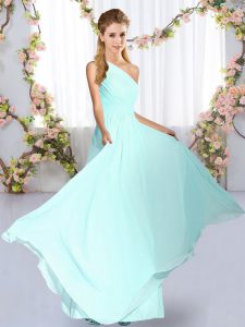 Floor Length Blue Dama Dress for Quinceanera Chiffon Sleeveless Ruching