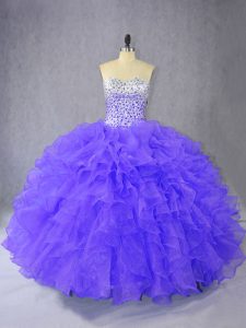 Purple Ball Gowns Ruffles Sweet 16 Dresses Lace Up Organza Sleeveless Floor Length