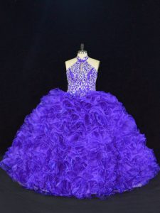 Custom Designed Purple Sleeveless Organza Lace Up 15 Quinceanera Dress for Sweet 16 and Quinceanera