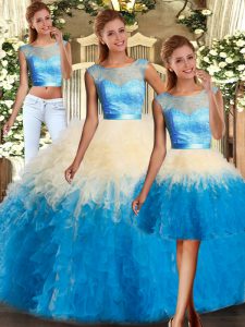 On Sale Scoop Sleeveless Backless Sweet 16 Dresses Multi-color Organza