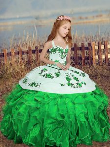 Green Kids Pageant Dress Party and Military Ball and Wedding Party with Embroidery Straps Sleeveless Lace Up