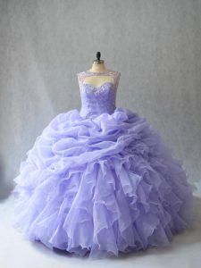 Lavender Sleeveless Organza Brush Train Lace Up Sweet 16 Dresses for Sweet 16 and Quinceanera