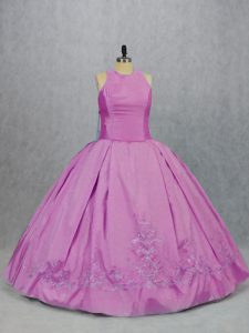 Floor Length Lilac Quince Ball Gowns Satin Sleeveless Embroidery
