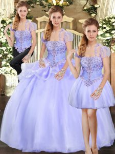 New Style Lavender Sleeveless Organza Lace Up 15th Birthday Dress for Military Ball and Sweet 16 and Quinceanera