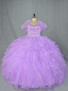 Asymmetrical Side Zipper Vestidos de Quinceanera Lavender for Sweet 16 and Quinceanera with Beading and Ruffles