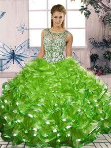 Ball Gowns Quinceanera Gown Scoop Organza Sleeveless Floor Length Lace Up