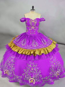 Purple Sleeveless Satin Lace Up Quinceanera Dresses for Sweet 16 and Quinceanera