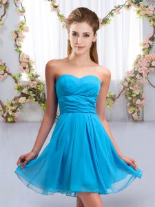 Admirable Aqua Blue Sleeveless Mini Length Ruching Lace Up Quinceanera Dama Dress