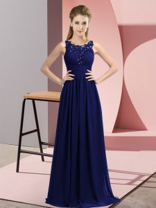 Luxurious Empire Dama Dress Navy Blue Scoop Chiffon Sleeveless Floor Length Zipper