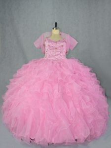 Dynamic Baby Pink Sleeveless Organza Lace Up 15th Birthday Dress for Sweet 16 and Quinceanera