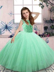 Mini Length Apple Green Little Girls Pageant Dress Scoop Sleeveless Lace Up