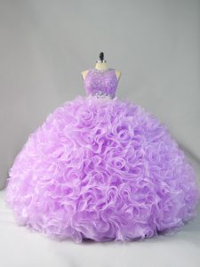 Lavender Scoop Zipper Beading and Ruffles 15th Birthday Dress Sleeveless