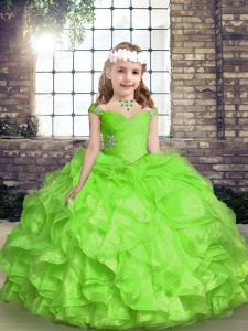 Ball Gowns Pageant Dress Wholesale Spaghetti Straps Organza Sleeveless Floor Length Lace Up