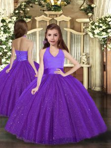 Dazzling Purple Sleeveless Ruching Floor Length Girls Pageant Dresses