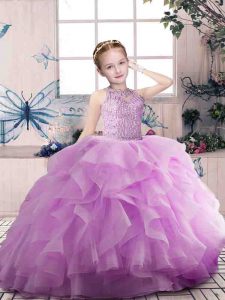 Beading and Ruffles Pageant Dresses Lilac Zipper Sleeveless Floor Length