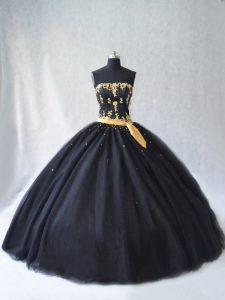 Graceful Sleeveless Floor Length Appliques Lace Up Sweet 16 Quinceanera Dress with Black