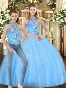 Floor Length Two Pieces Sleeveless Baby Blue Sweet 16 Quinceanera Dress Lace Up