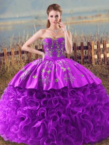 Great Eggplant Purple and Purple Sweetheart Neckline Embroidery and Ruffles Quinceanera Gowns Sleeveless Lace Up