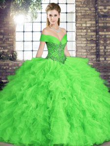 Cheap Lace Up Off The Shoulder Beading and Ruffles Quinceanera Gown Tulle Sleeveless