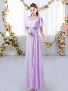 High Class Lavender Short Sleeves Chiffon Zipper Quinceanera Dama Dress for Prom and Party and Wedding Party