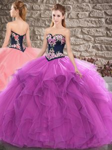 Purple Ball Gowns Tulle Sweetheart Sleeveless Beading and Embroidery Floor Length Lace Up Sweet 16 Quinceanera Dress