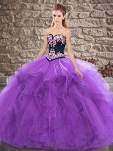 Purple Sweetheart Lace Up Beading and Embroidery Sweet 16 Dresses Sleeveless