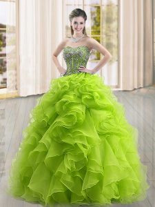 Yellow Green Sleeveless Beading and Ruffles Floor Length 15 Quinceanera Dress