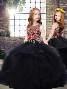 Ball Gowns Pageant Gowns Black Scoop Tulle Sleeveless Floor Length Zipper