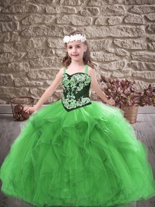 Floor Length Lace Up Winning Pageant Gowns Green for Party and Wedding Party with Embroidery and Ruffles
