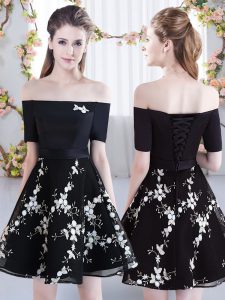 Black Short Sleeves Organza Lace Up Vestidos de Damas for Prom and Party and Wedding Party