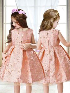 Pink Little Girl Pageant Dress Wedding Party with Embroidery Scoop Sleeveless Zipper