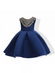 Fancy Mini Length Ball Gowns Sleeveless Navy Blue Custom Made Pageant Dress Zipper