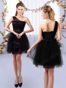 Unique Mini Length Black Vestidos de Damas Tulle Sleeveless Lace