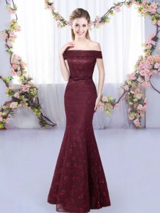 Elegant Burgundy Sleeveless Lace Up Quinceanera Court of Honor Dress for Prom and Party and Wedding Party