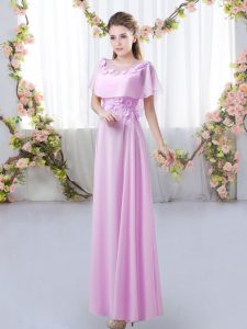 Appliques Damas Dress Lilac Zipper Short Sleeves Floor Length