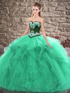 Turquoise Lace Up Sweetheart Beading and Embroidery Quinceanera Dresses Tulle Sleeveless