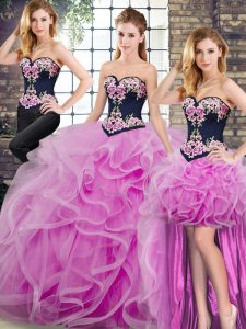 Fancy Lilac Lace Up 15 Quinceanera Dress Embroidery and Ruffles Sleeveless Sweep Train